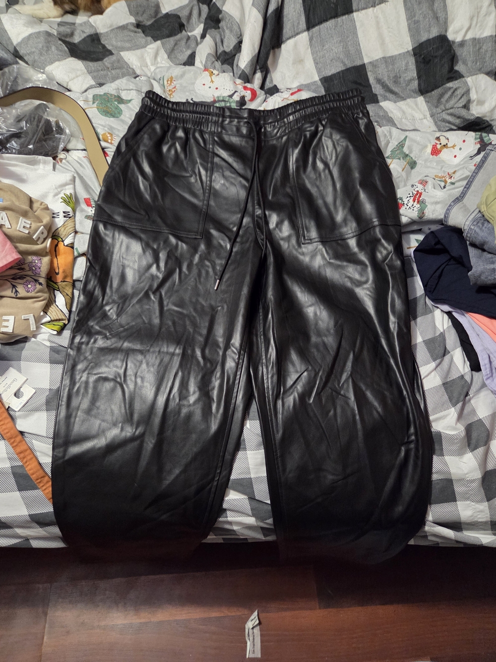 Black Faux Leather Jogger Pants - Unbranded